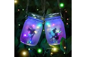 MLOQI 2 latarnie solarne do użytku na zewnątrz, wróżka motyla w słoiku na przetwory, wodoszczelna lampa ogrodowa, wisząca, do ogrodu, na zewnątrz, dekoracja ogrodowa, prezent bożonarodzeniowy (kolor)