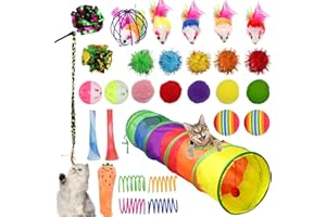 Lilwemen Cat Interactive Toys, 30 PCS Cat Kitten Toys Set Including Cat Tunnel, Fluffy Mouse, Cat Catnip Toy, Mice, Colorful Crinkle Balls and Bells, Interactive Toys Pack for Indoor Cats