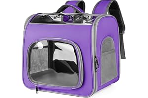 ALLSOPETS Cat Backpack Foldable Pet Carrier Backpack for Dog Cat With Front Opening Breathable Mesh Window Dog Backpack Ideal for Hiking Walking Travel with Cats Dogs and Small Pets Purple