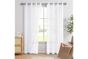 JuFang Sheer Voile Vorhänge mit Ösen Transparente Gardinen für Schlafzimmer,Wohnzimmer, 2 Stücke Ösenschal,Weiß,225x140cm(HxB)