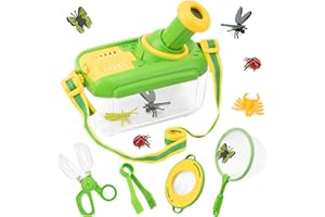 Funsland Kit Explorador Niños, 5 Piezas Juego de Caza de Insectos, Lupa, con 12 Insectos Falsos, Aire Libre Aventura Juguetes, Juguetes Educativos Navideños Regalos para Niños y Niñas 3 4 5 6 Años