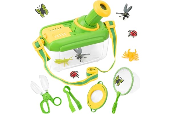 Funsland Kit Exploration Enfant Jouets - 5 Pièces Ensemble de Attrape Insecte pour Enfants avec 12 Faux Insectes, Jouet Exterieur Enfant, Jouet éducatif de Noël Cadeau pour Garçon et Fille 3 4 5 6 Ans