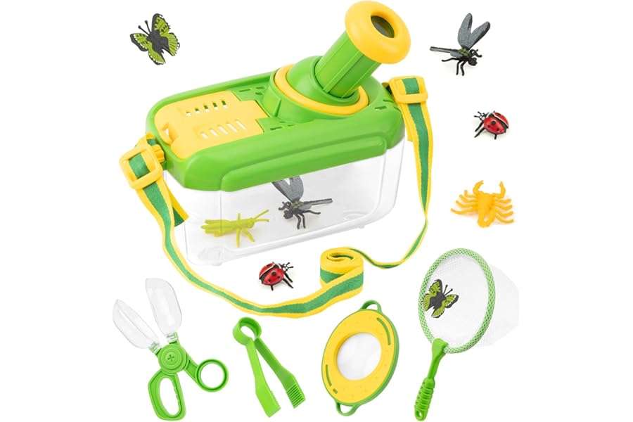 Funsland Bug Hunting Kits for Children - 5 Pcs Kids Bug Catching Kit with 12 Fake Insects, Outdoor Explorer Kit Toys for Toddlers, Christmas Educational Toys Gifts for Boys Girls 3 4 5 6 Years Old