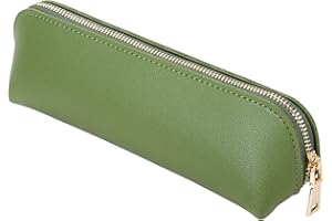 Fyore Leather Pencil Case Slim Design Pen Bag with Metallic Zipper Pocket Size for or Student Office College Middle School (Green)