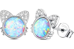 ORAZIO 925 Orecchini in argento Sterling Opale Gatto Stella Orecchini in Opale Taglio Rotondo per Donne Ragazze Piccoli Piccoli Orecchini Carini Gioielli Regali per Orecchie Sensibili