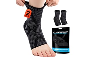 LUSENONE 2 Stück Sprunggelenkbandage, Bandage Fußgelenk Knöchelbandage für Plantarfasziitis, Achillessehne, Beste Kompressionssocken für Damen/Männer, Orthopädische Fußbandage Rechts/Links, Schwarz, M