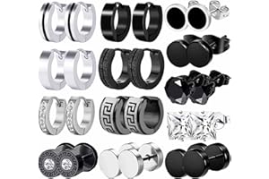 VELESAY 13 Paare Herren Ohrringe Edelstahl Creolen Ohrringe Männer Frauen Schwarz Ohrringe Silber Schwarz Creolen Hoops Earrings Set Knorpel Helix Piercing Ohrringe für Herren Damen