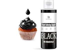 ‎DECORROM Lebensmittelfarbe - 160ml Flüssige Konzentrierte Lebensmittel Farben für Kuchen Dekoration, Backen, Kekse, Macaron - Zuckerfrei Food Coloring für Getränken, Tortendeko, DIY Slime, Osterei (Schwarz)