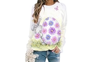 EFOFEI Damen Rundhalsausschnitt Sweatshirt Langarm Pullover Ostern Niedliches Kaninchen Print T Shirt Tie-dye Pullover Farbige Bluse