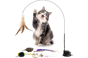 UNOSEKS 7 Stück Katzenspielzeug Angel, Katzenangel mit Saugnapf & Federn, Interaktives Katzenspielzeug zur Selbstbeschäftigung, Spielzeug für Katzen Intelligenzspielzeug (Kitten & Adult)