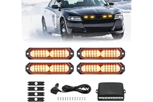 JMEST LEAD Lampe Stroboscopique LED Ambrée Pour Véhicules, 4PCS Feux Stroboscopique LED avec Boîte de Contrôle, 20 modèles, 12V-24V LED Stroboscopique pour Voiture Van Camion