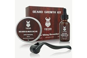 INVJOY Beard Growth Kit, VIKICON Bartpflege Set, Bartwachstum für Männer, Bart Derma Roller Bartwachstum Serum Öl Bart Balsam