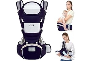 TOFFCAEA Multifonction Porte Bébé Randonnée 6 en 1 avec Siège à Hanche, Ergonomique, Ajustable, pour les Bébés et les Enfants de 3 à 36 Mois(3.5 à 20 kg) (Bleu marine Tour de taille 71-118cm)