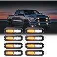 WINECO Amber/White LED Strobe Lights Kit - 8pcs 12-LED Flashing Emergency Warning Lights for Trucks, Cars and Vehicles