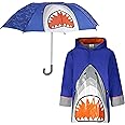 addie & tate Kids Umbrella for Girls and Boys & Rain Coats Set -Toddler Umbrellas Kids Raincoat Boys Girls Jacket, Shark, 3-5 Years