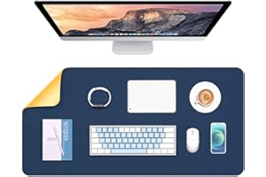 Hsurbtra Desk Pad, 76.2 x 35.5 cm Dual Side PU Leather Large Mouse Pad, Desk Protector, Desk Mat for Desktop, Desk Accessories for Women Office, Desk Supplies for Keyboard and Mouse, Blue and Yellow