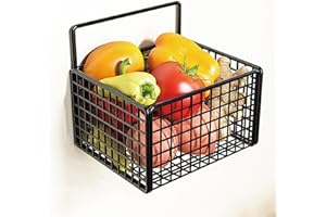 Natudeco Cesta de Almacenamiento de Cocina montada en la Pared Cesta de Alambre Adhesiva Colgante Contenedor de Almacenamiento de Alambre de Pared de Metal para Cocina Despensa (Negro)