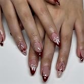 Nakhi 24 PCS Reusable Press On Nails for Women & Girls | Peach Glossy Artificial Nails with White Bow Design | Long Lasting F