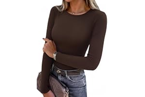 Aottori Damen Langarmshirt Rundhals Stretch Oberteile Gerippt Slim Fit Pullover Dünn Elegant Tee Shirts Langarm Casual Basic Tops Einfarbig