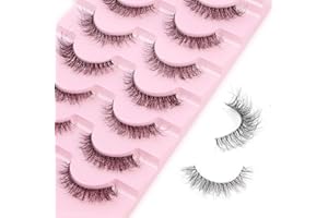 Parriparri Pestañas Postizas Naturales Banda Transparente 7 Pares Pestañas Postizas Cat eye Esponjosas Wispy Lashes Natural Look Fluffy Faux Mink Eyelashes
