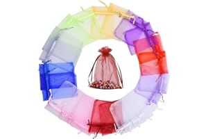 DUORIES Woreczki z organzy do napełniania, 30 sztuk, woreczki na prezent, ze sznurkiem, woreczki z organzy na festiwal, imprezę, wesele, torebki na cukierki, torebki na biżuterię, lawendowe, na prezent, 10 x 12 cm, kolorowe