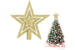 DERAYEE 20cm Or Étoile Sapin Noël en Plastique, Topper d'arbre de Noël pour Décoration de Sapin de Noël