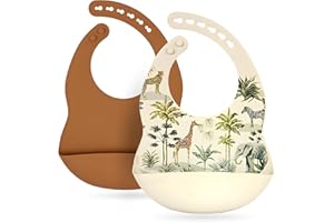 LAUTOKI - Babero silicona bebe - Pack 2 Babero silicona - Baberos bebe impermeables - Baberos bebe - Babete impermeável bebe - Baberos impermeables bebe - Babero impermeable - Babero BLW - Babero bebe