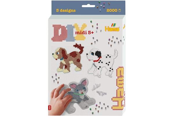 Hama - Boite Chien et Chat - 2000 Perles et 2 plaques - Perles à Repasser Taille Midi - Loisirs créatifs