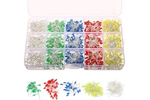 Gasea 750pcs 3mm LED Diodes Kit, 2 Pin Round Light Emitting Diodes Assorted Set, 5 Colours (White, Yellow, Red, Blue, Green) x 150pcs for Electronic Components, DIY Projects & Experiments