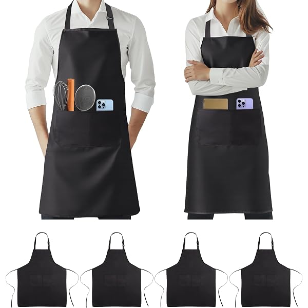 Lot De 4 Tabliers De Chef Imperméables – 78x67 Cm – Sangle Cou Réglable – 2 Poches – Pour Cuisine, Pâtisserie, Jardinage