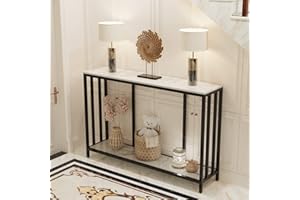 FATIVO Tavolo Consolle Marmo ingresso: 2 Ripiani Tavolo Consolle Stretto 30cm Consolle Tavolo ingresso Bianco Consolle Tavolo da Divano per soggiorno corridoio 120cm Metallo cornice