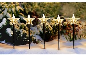 Spetebo LED Garten Leuchtstäbe Stern 35 cm - 5er Set mit Batterie und Timer - Gartenstecker Balkon Weihnachts Deko Außen