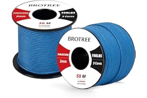 Brotree 2mm Paracord 3 Hebras 30M 100% Nylon Cuerda de Paracaídas para Al Aire Libre, Artesanía, Bricolaje - 90kg Carga de Rotura (Reflectante Azul)