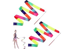 WQEDVN 2PCS Gymnastics Ribbon for Kids, Dance Ribbons for Children, Rainbow Dancer Ribbon Wand, Rhythmic Gymnastics Ribbon, For Artistic Dancing, Talent Shows, Outdoor Play (78.7 Inch)