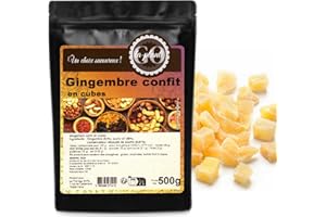 Gingembre confit en cubes 500 g- LA PLANTIGO Un choix savoureux, Qualité Supérieure, Sachet avec Zip