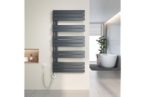 Heilmetz Scaldasalviette Elettrico Bagno 1176x600mm 600W, Termoarredo Elettrico Bagno con Barra riscaldante termostato，con Funzione di temporizzazione（Antracite）