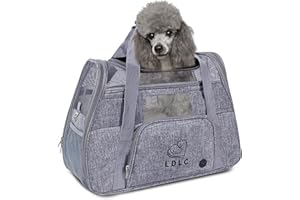 PETCUTE Trasportino per Cani e Gatti, Trasportino Cane per Gatto Portabile e Traspirante, Borsa Gatto Oxford Morbido con Guinzaglio Interno di Sicurezza, Tappetino Rimovibile Fino a 8kg Grigio