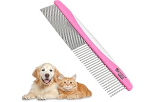 BODIIWULIU Peigne à Puces pour Chiens et Chats, Peigne de Toilettage Poignée Antidérapante en ABS, Multifonction Déméleur Chiens & Chats à Poils Longs, Dents Serrées + Dents Larges Démêle en Douceur (Rose)