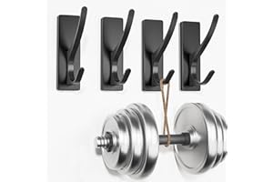 pickpiff Self Adhesive Hooks, Sticky Hooks Extra Sturdy, Hanging up to 6KG, Metal Stainless Heavy Duty Stick on Wall Door, for Towel Coat Hat Purse in Bathroom Shower Kitchen, Black, 4 Pack