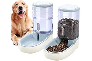 MEIJEEGU Automatischer Futterspender 3.8L,Wasserspender 3.8L Feeder Futterautomat Trockenfutter Spender Futterstation für Hunde Katze Haustiere (Grau)