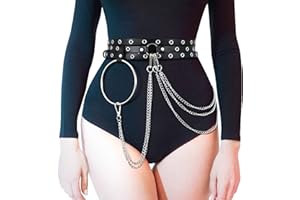 LEACOOLKEY Damski naszyjnik w stylu punkowym, czarny, regulowany łańcuszek na ciało, gotycki pasek na brzuch, pasek w talii, skóra poliuretanowa, warstwowy pasek dla dziewcząt, sukienka na Halloween