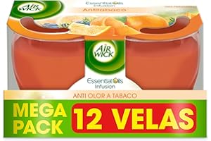 Reckitt Air Wick AntiTabaco Velas aromáticas perfumadas antiolores, ambientador esencia para casa con aroma afrutado - Megapack 12 unidades
