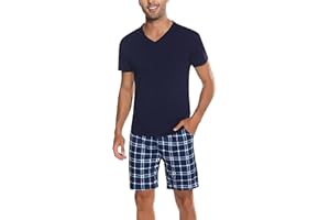 Bresdk Pijama Hombre Corto Algodón Manga Corta Conjunto de Pijamas Cortos Verano Camisas y Pantalones Suave y Cómodo