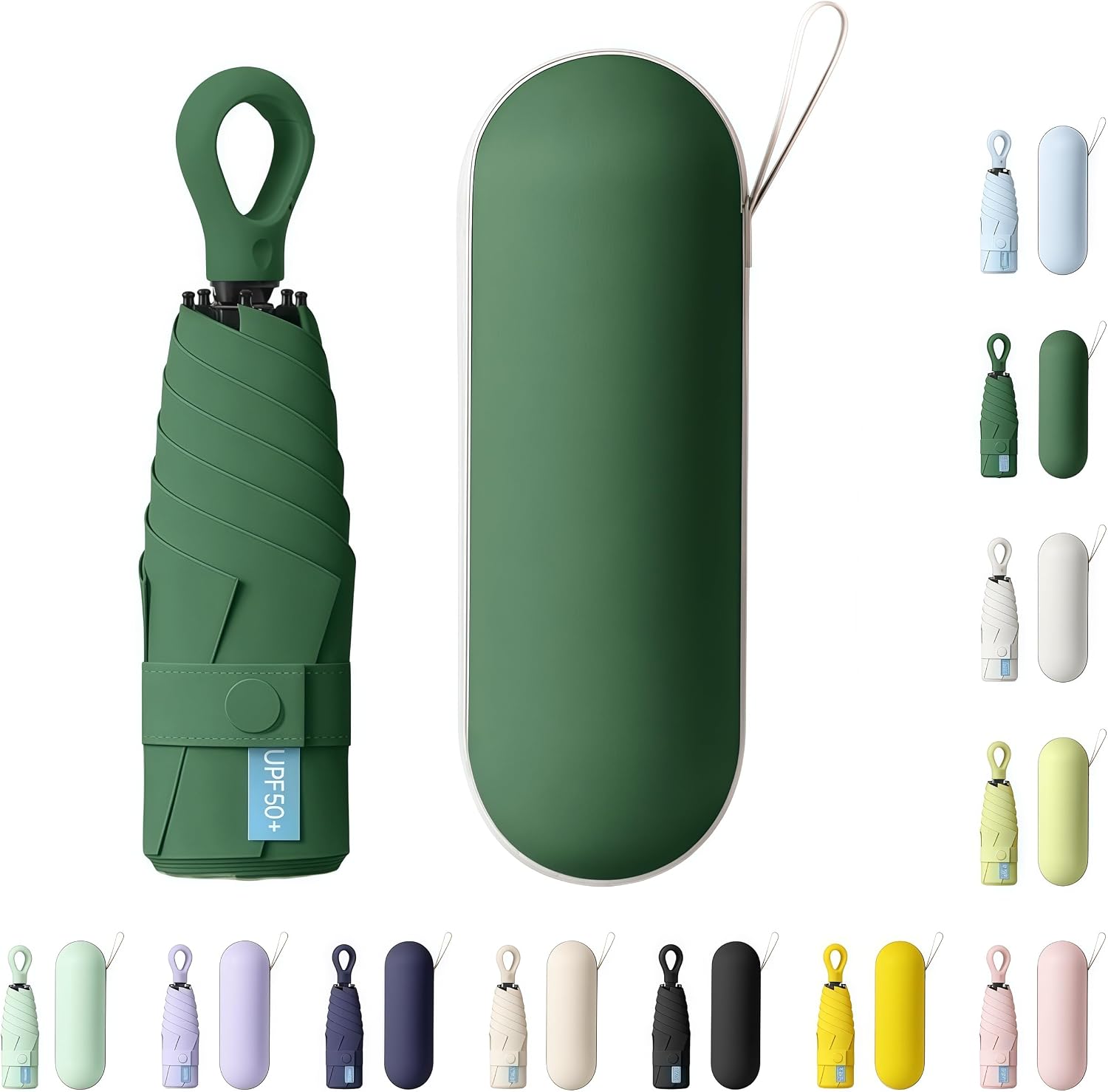 AYEUPZ Miniparaguas compacto de viaje, mini paraguas de 6 costillas, doble barra de soporte para mayor estabilidad, cartera con funda, paraguas pequeño compacto UV, protección solar