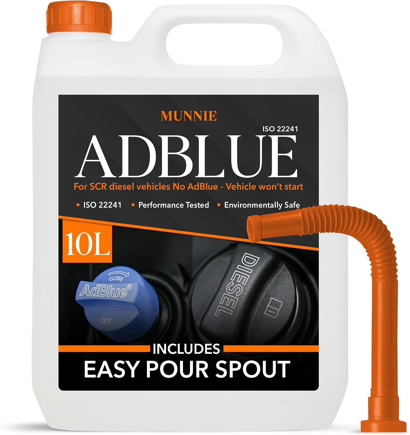 Munnie AdBlue 10 Litres with Nozzle – Premium Diesel Exhaust Fluid Additive for Cars, Vans & Trucks – Ad Blue Liquid for Diesel Engines ISO 22241 Compliant DEF for Emission Control & Cleaner Driving
