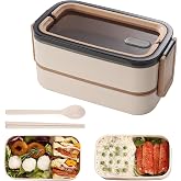 WANDGU Bento Lunch Box for Adults: 1400ml Stackable 2-Tier Bento Box with Compartments Kids Bento Box Anti-Leak for School Of