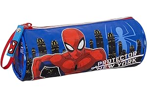 Trousse Scolaire Ronde pour Enfant – pour Fan de Spiderman – Étui Rouge et Bleu 21x8 cm avec Fermeture éclair – Cadeau pour garçon – école Primaire (CP à 6e) – Clondo