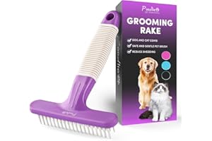 POODLIE Poodle Pet Dog Grooming Rake| Dematting Tool with Stainless Steel Shedding Comb for Pets | 2 Rows of Pins Gently Remove Loose or Tangled Hair from Undercoat | Purple Handle