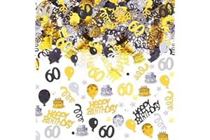 AIVEKE Happy Birthday 60. Geburtstag Deko Gold Schwarz - Tischdeko Glitzer Konfetti für Frau Mann, Streudeko für Luftschlangen Jubiläum Partydekorationen