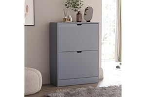Vida Designs Szafka na buty z 2 szufladami, oszczędność miejsca, szafka do przechowywania butów z 2 szufladami z klapką, meble do przedpokoju, 100% certyfikat FSC (szara)